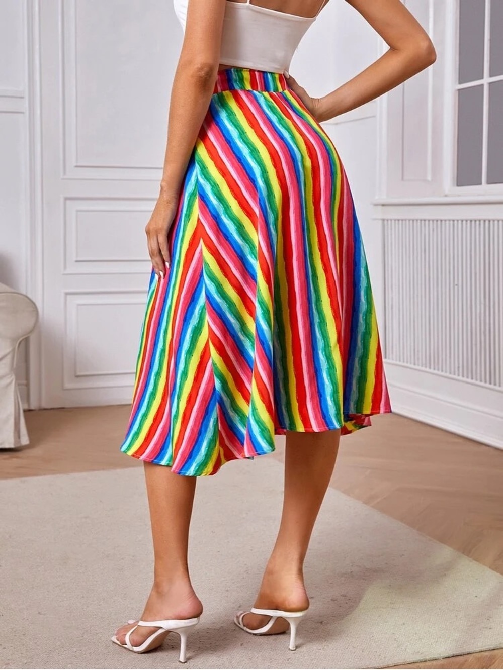 Rainbow Striped Midi Skirt Pride
